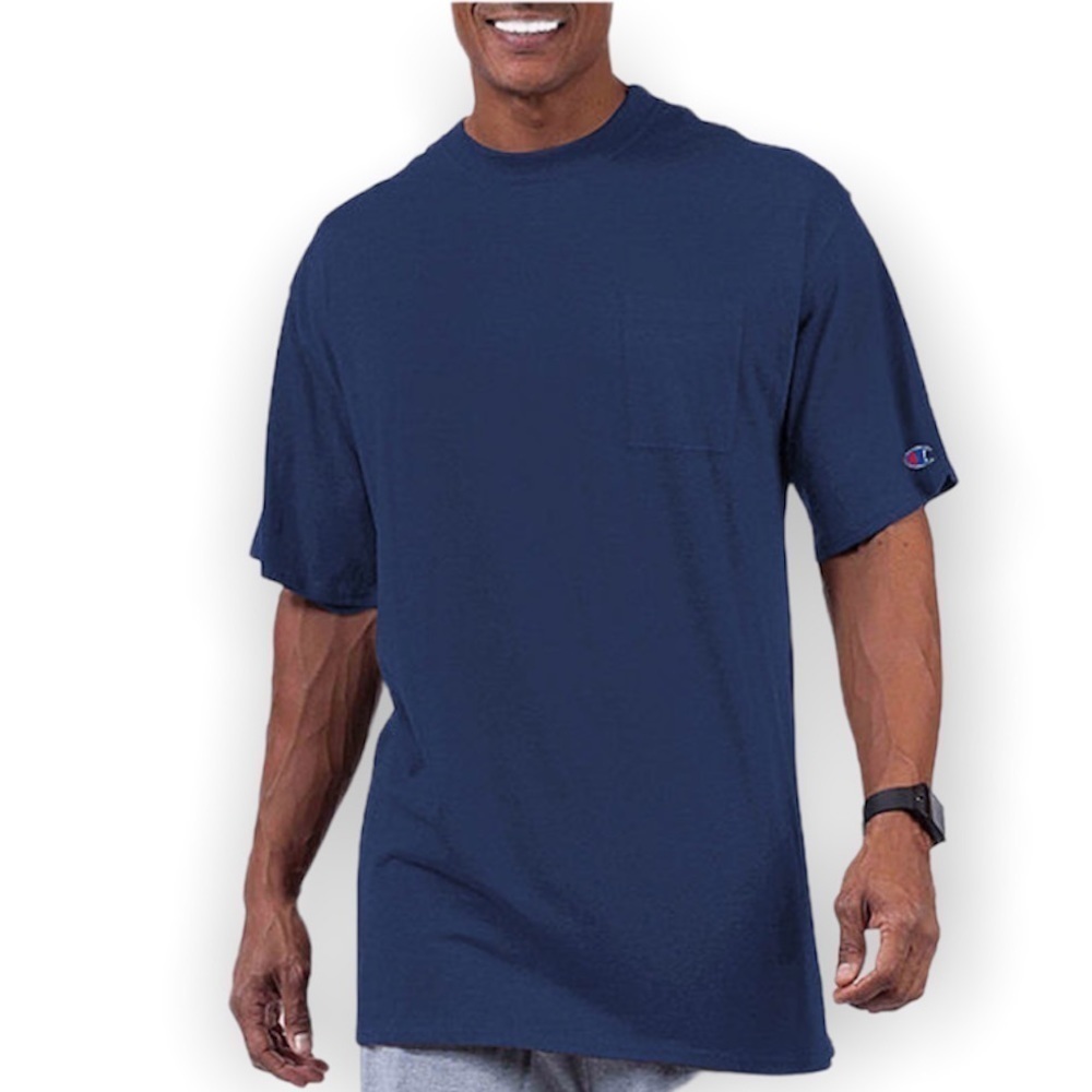 Champion Men’s Logo Tee Shirt Classic Crew Neck Short Sleeve Navy Blue Medium